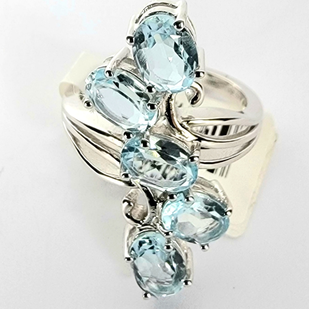 Glacier Oval Topaz 4.03 ctw Rodium over Sterling Silver Size 7 Ring